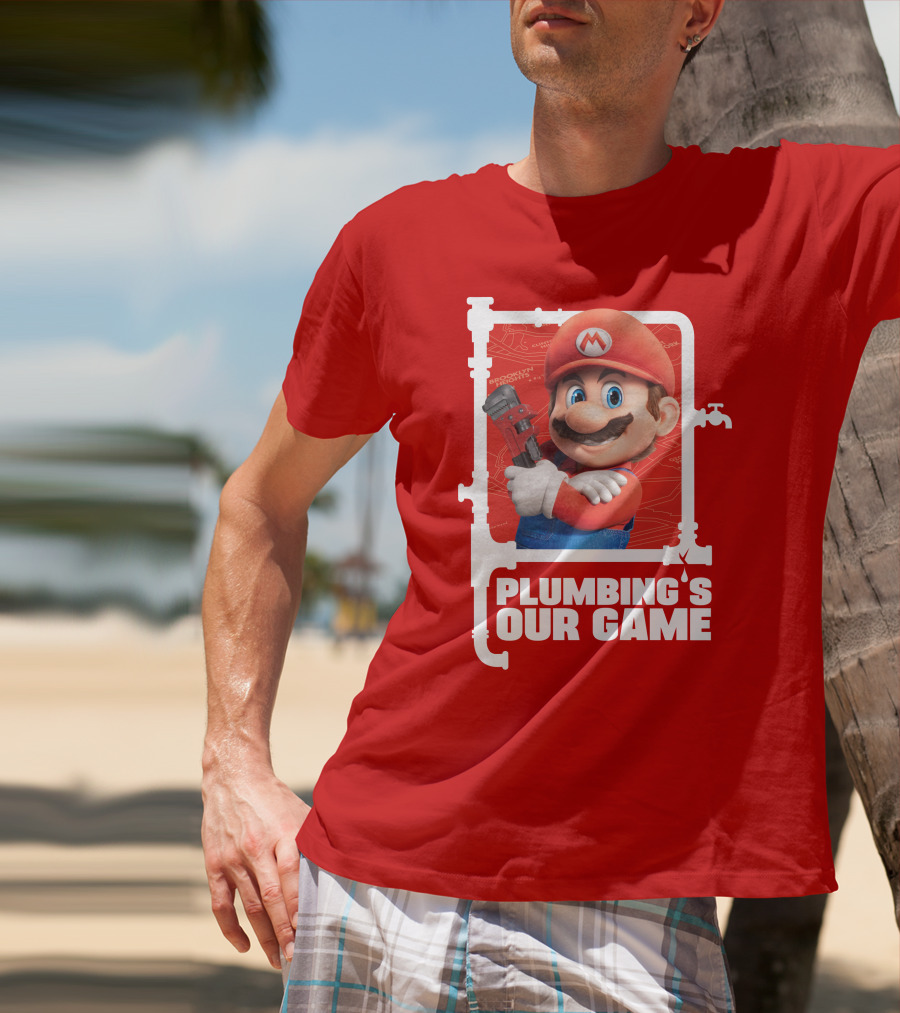 Mario Plumbing's Our Game Plumber's Iconic Red Outfit And Wrench T-Shirt