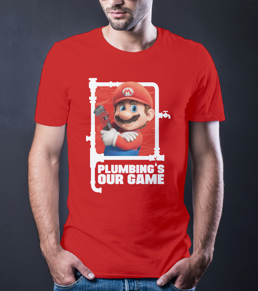 Mario Plumbing's Our Game Plumber's Iconic Red Outfit And Wrench T-Shirt