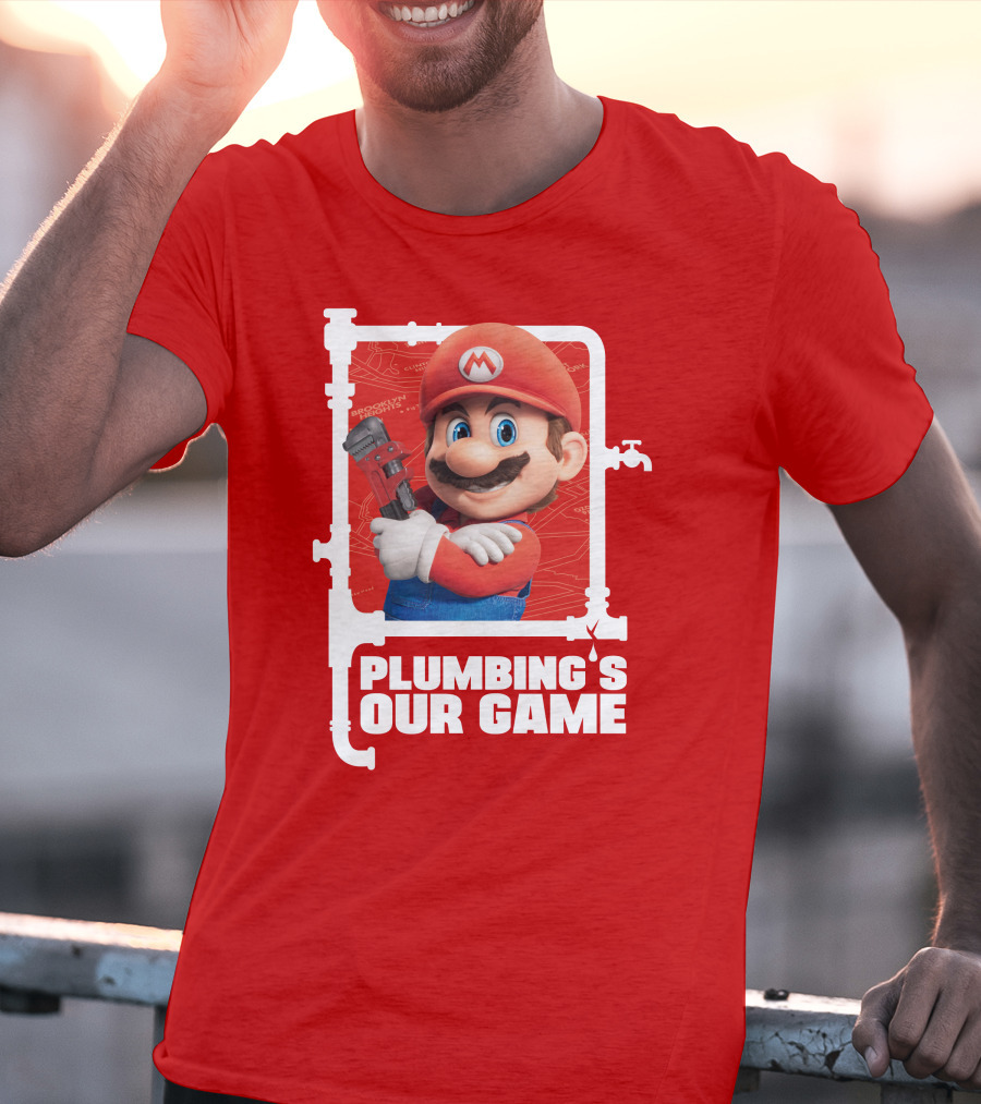 Mario Plumbing's Our Game Plumber's Iconic Red Outfit And Wrench T-Shirt