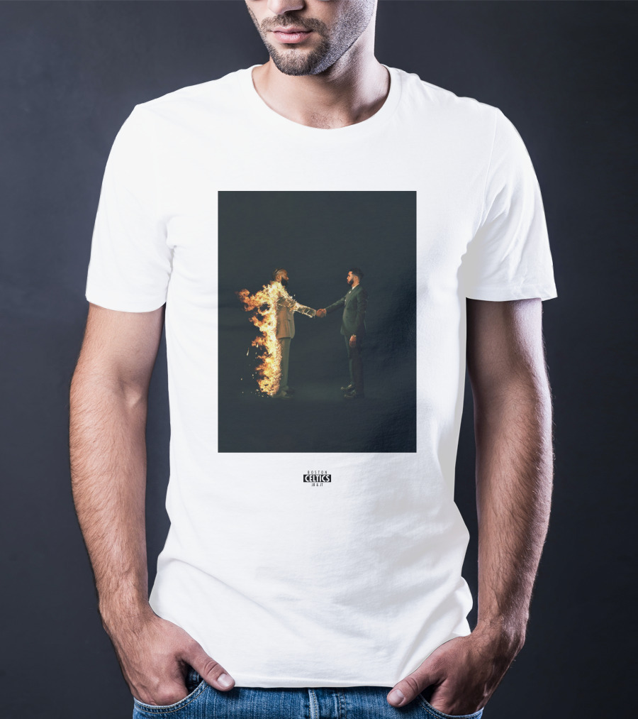 Boston Celtics 18/19 Jayson Tatum Jaylen Brown Handshake Fire T-Shirt