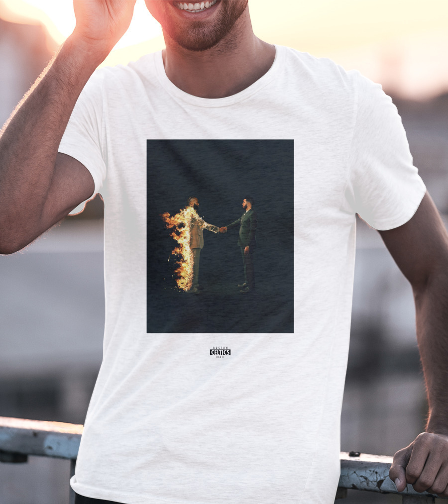 Boston Celtics 18/19 Jayson Tatum Jaylen Brown Handshake Fire T-Shirt