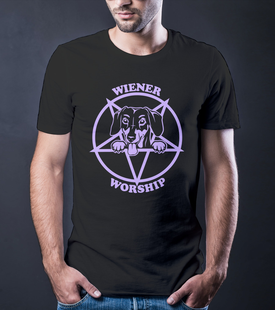 Wiener Worship Purple Dachshund Pentagram T-Shirt