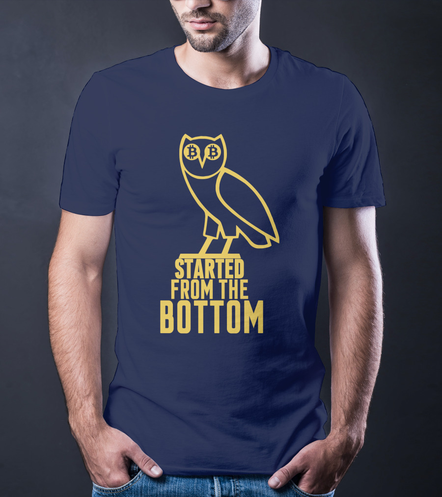 Mr Hodl Bitcoin Started From The Bottom Owl Bitcoin Eyes T-Shirt
