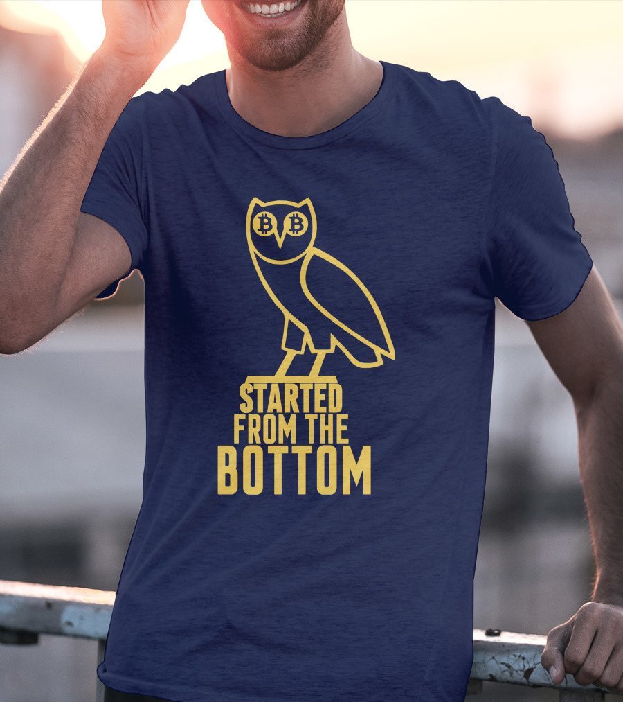 Mr Hodl Bitcoin Started From The Bottom Owl Bitcoin Eyes T-Shirt
