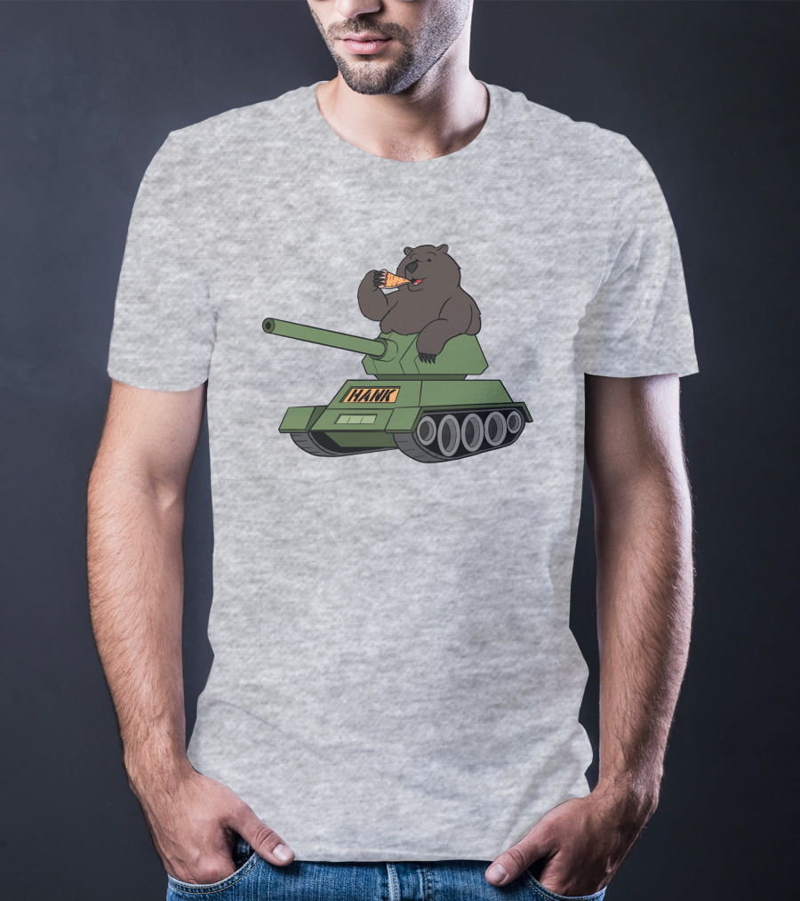 Bear Eating Pizza On A Tank With Hank Text T-Shirt