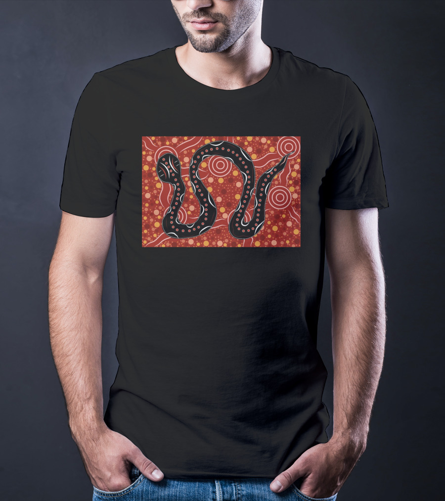 Mhugga Gavin Smith Indigenous Snake Art Red T-Shirt