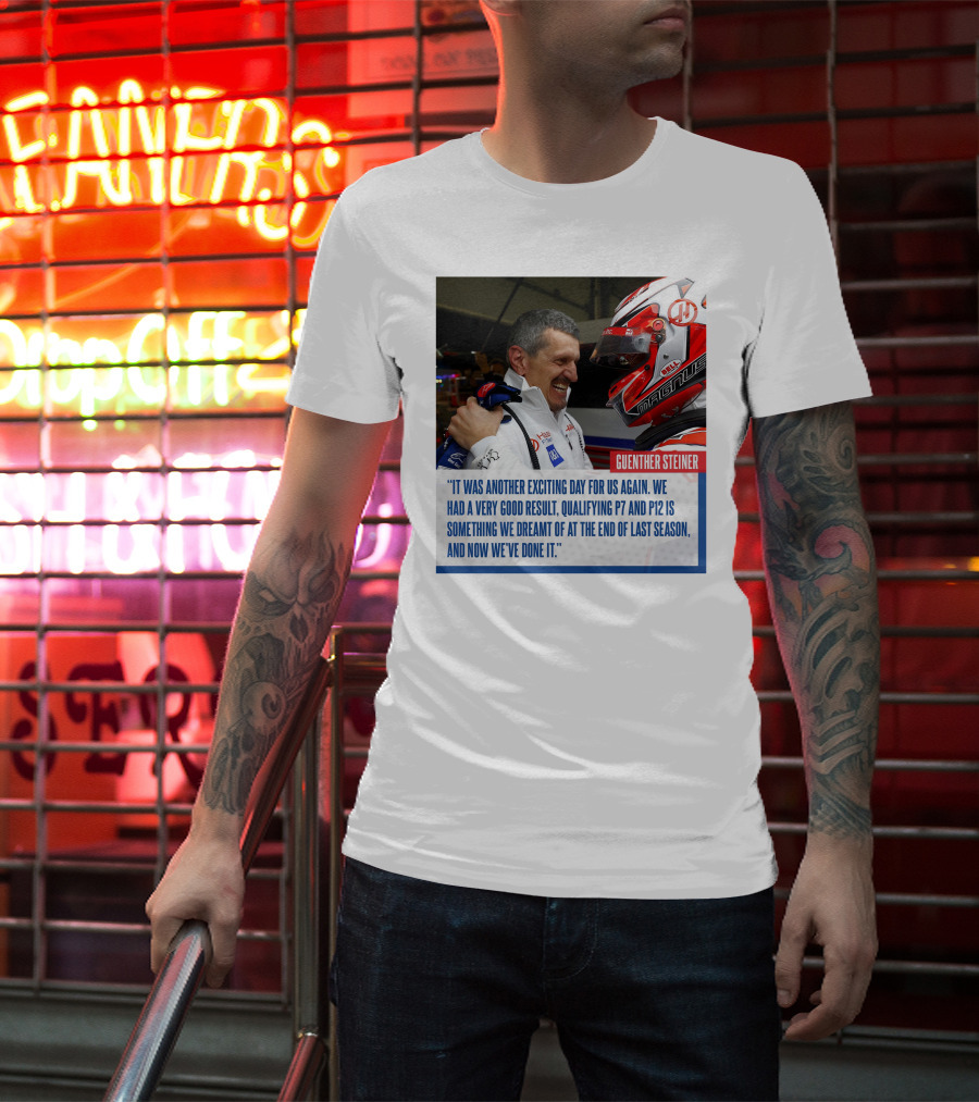 Guenther Steiner Haas F1 Bahrain GP Qualifying P7 P12 Achievement T-Shirt