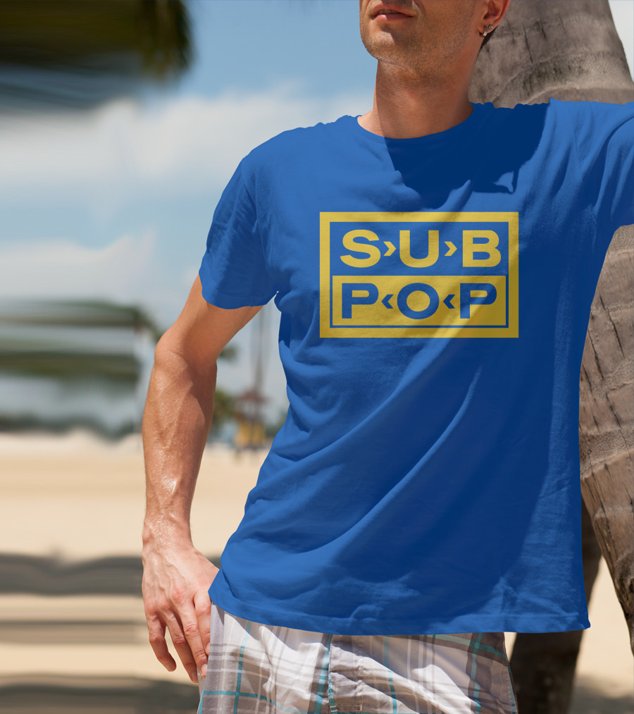 Sub Pop Records Megamart Store Logo Blue Background T-Shirt