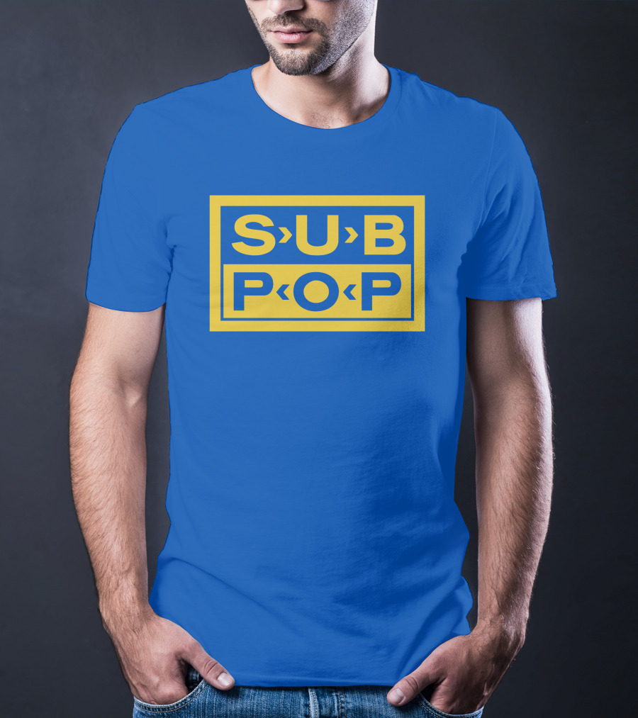 Sub Pop Records Megamart Store Logo Blue Background T-Shirt