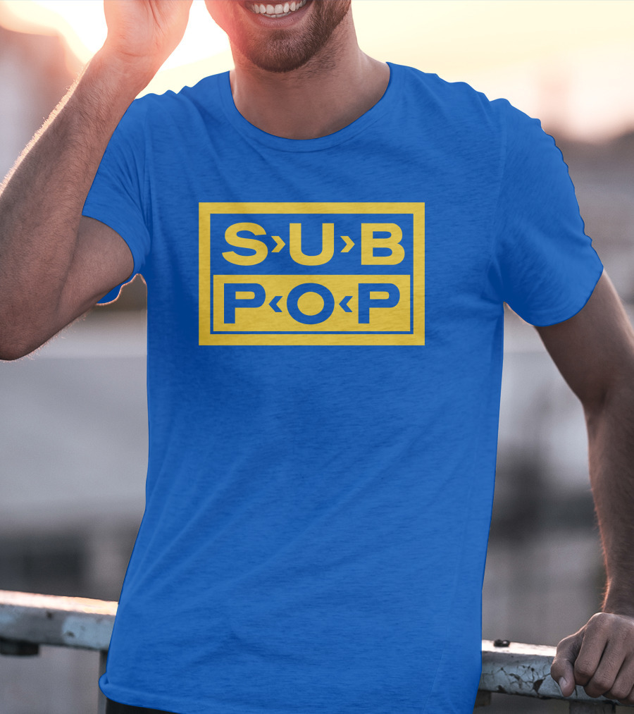 Sub Pop Records Megamart Store Logo Blue Background T-Shirt