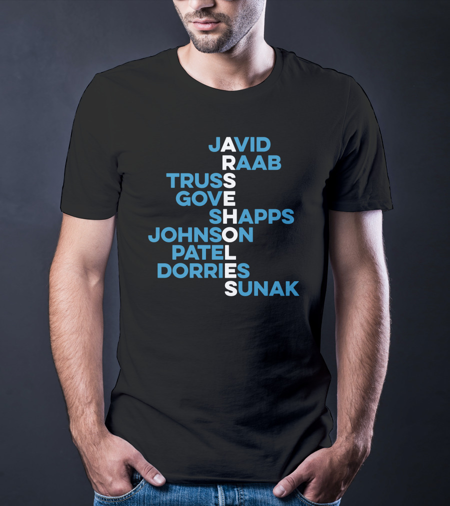 Javid Raab Truss Gove Shapps Johnson Patel Dorries Sunak Vertical Names T-Shirt