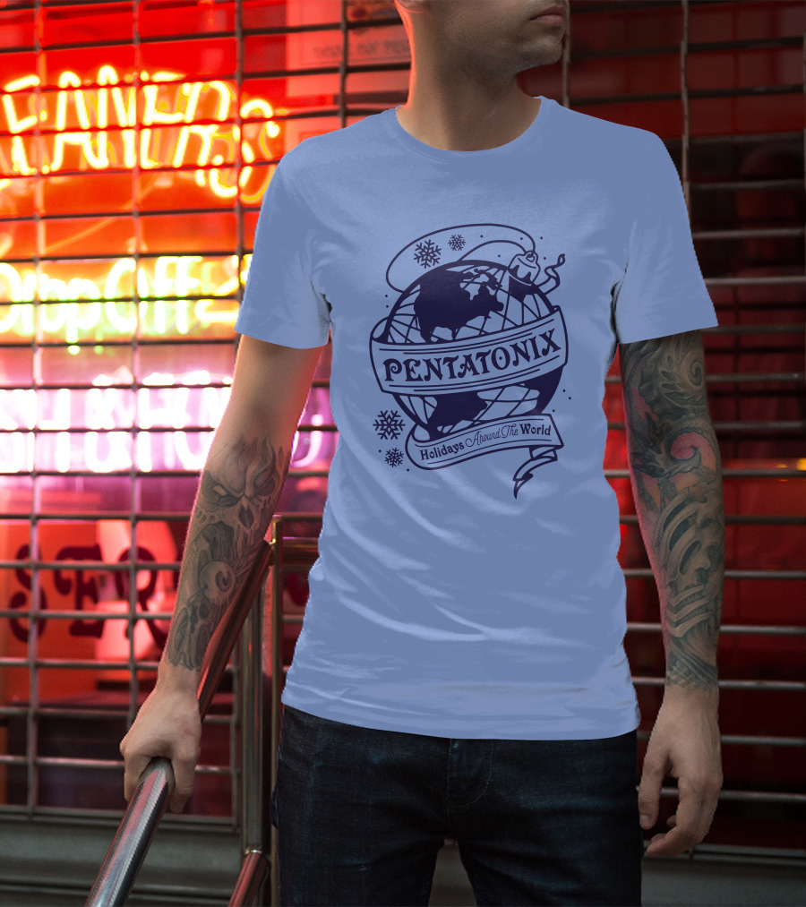 Pentatonix Holidays Around The World Globe And Snowflakes T-Shirt