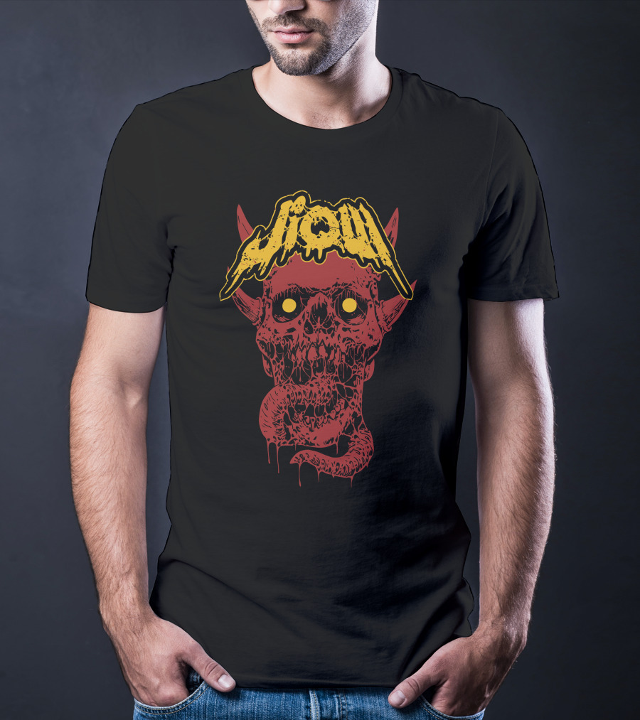 Jiqui Demon Music Merch Skull Demon With Yellow Lettering T-Shirt