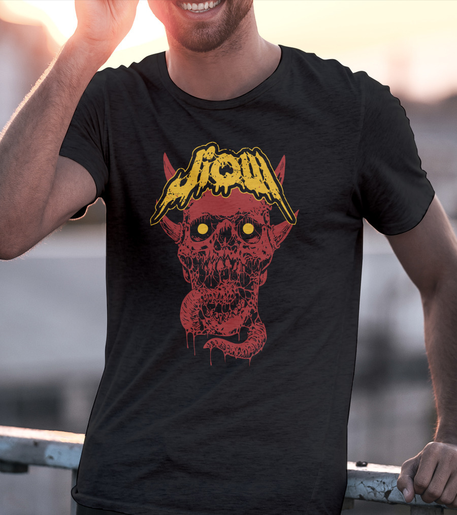 Jiqui Demon Music Merch Skull Demon With Yellow Lettering T-Shirt