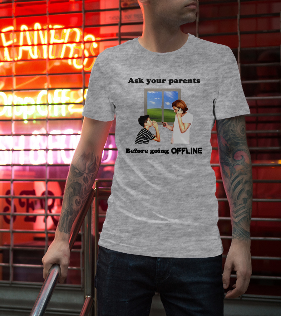 Ask Your Parents Before Going Offline Retro Technology Humor Scene T-Shirt