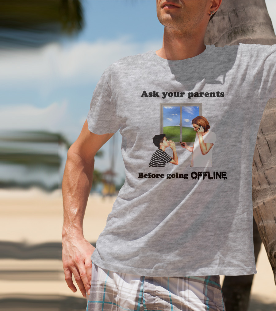Ask Your Parents Before Going Offline Retro Technology Humor Scene T-Shirt
