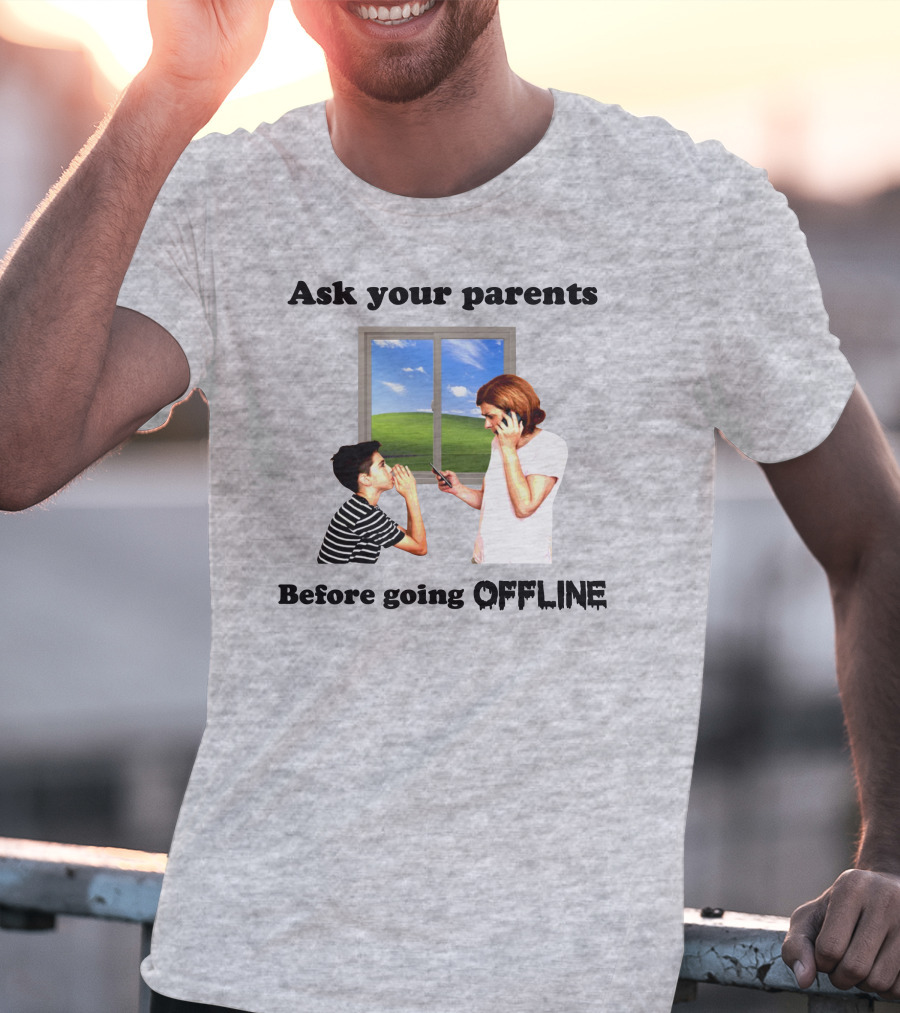 Ask Your Parents Before Going Offline Retro Technology Humor Scene T-Shirt