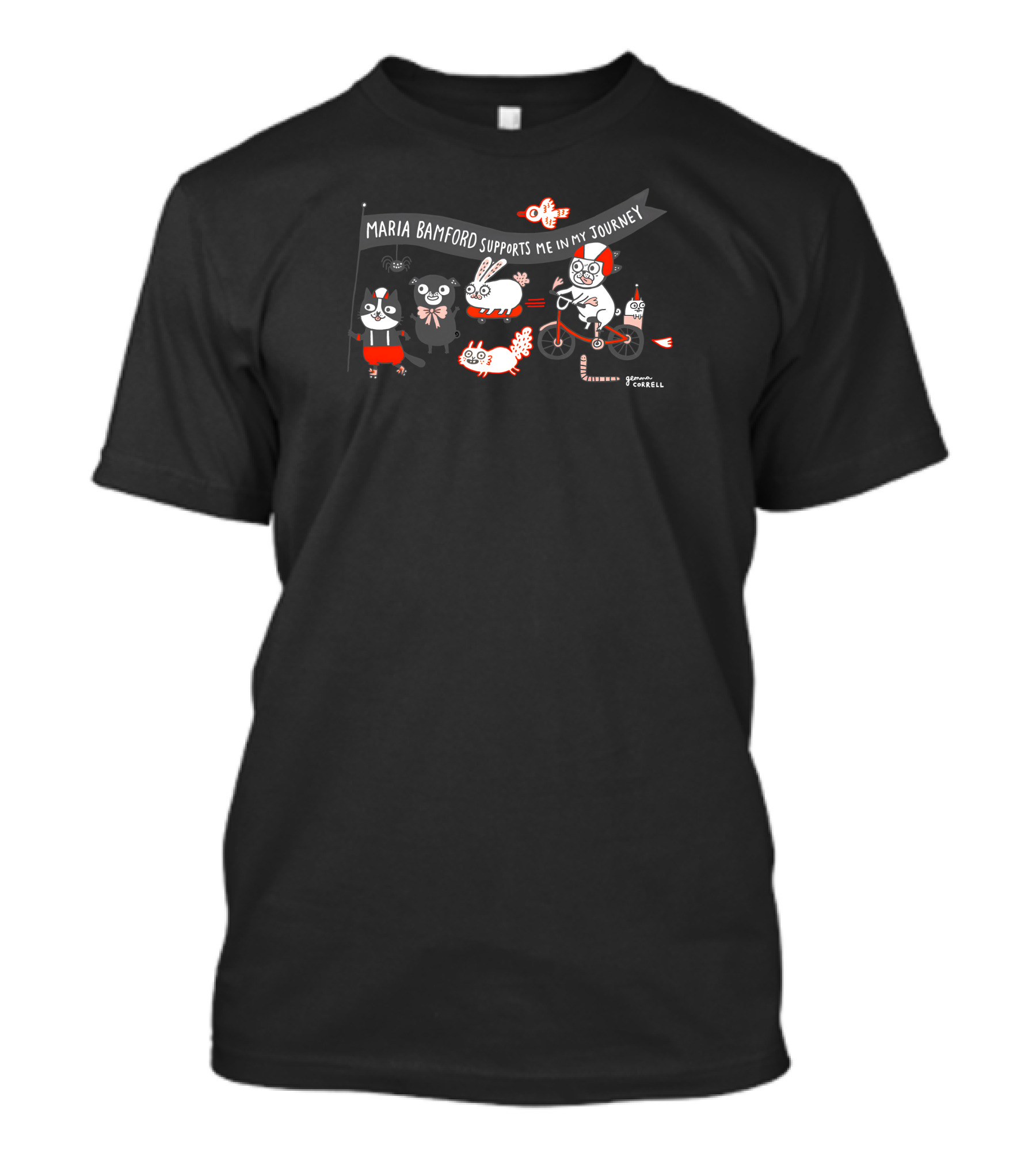 Maria Bamford Supports Me In My Journey By Gemma Correll With Fun Animal Characters On A Bike T-Shirt