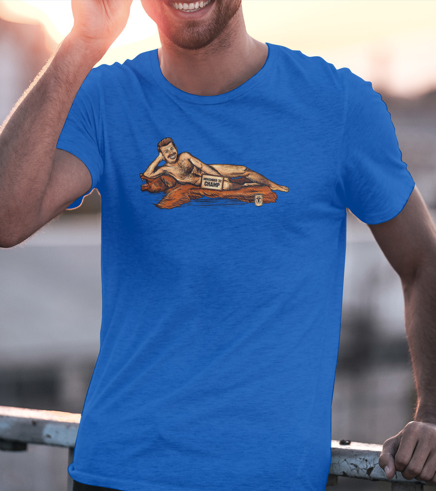 Movember 22 Champ Terroriser Reclining On Bear Rug T-Shirt