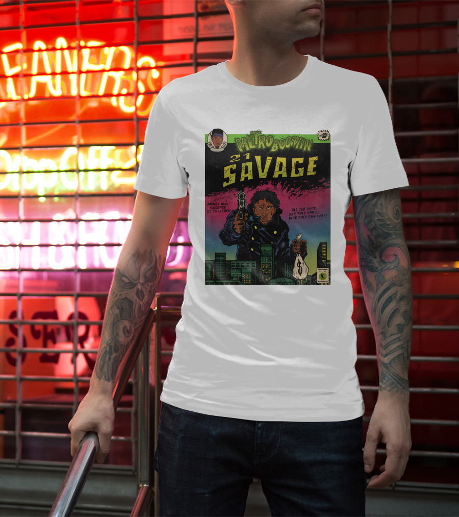 Metro Boomin 21 Savage Heroes And Villains Comic Money And Violence Go Together T-Shirt