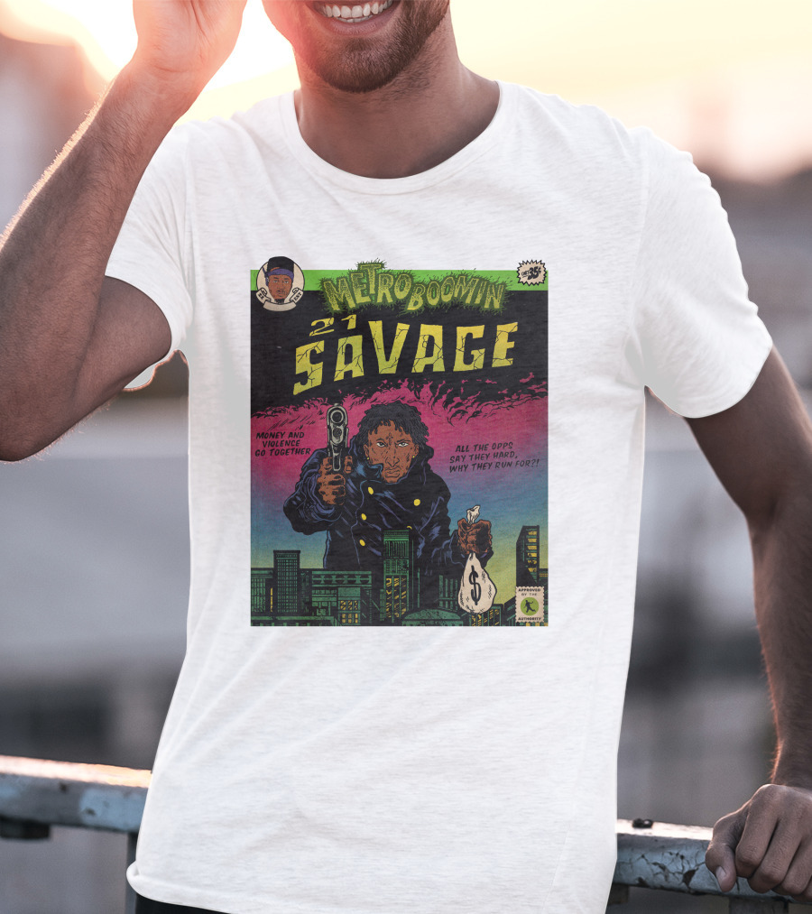 Metro Boomin 21 Savage Heroes And Villains Comic Money And Violence Go Together T-Shirt