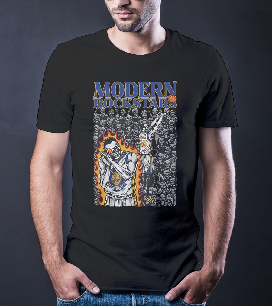 MODERN ROCKSTARS Basketball Flames And Skulls T-Shirt
