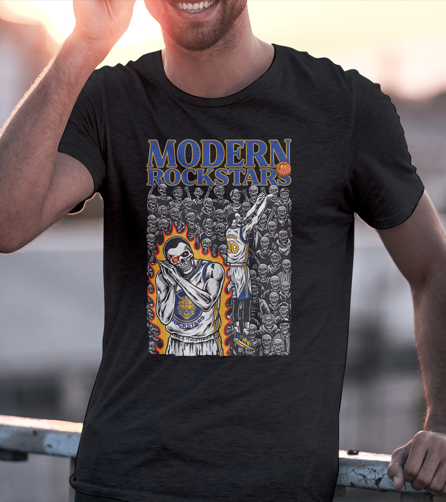 MODERN ROCKSTARS Basketball Flames And Skulls T-Shirt