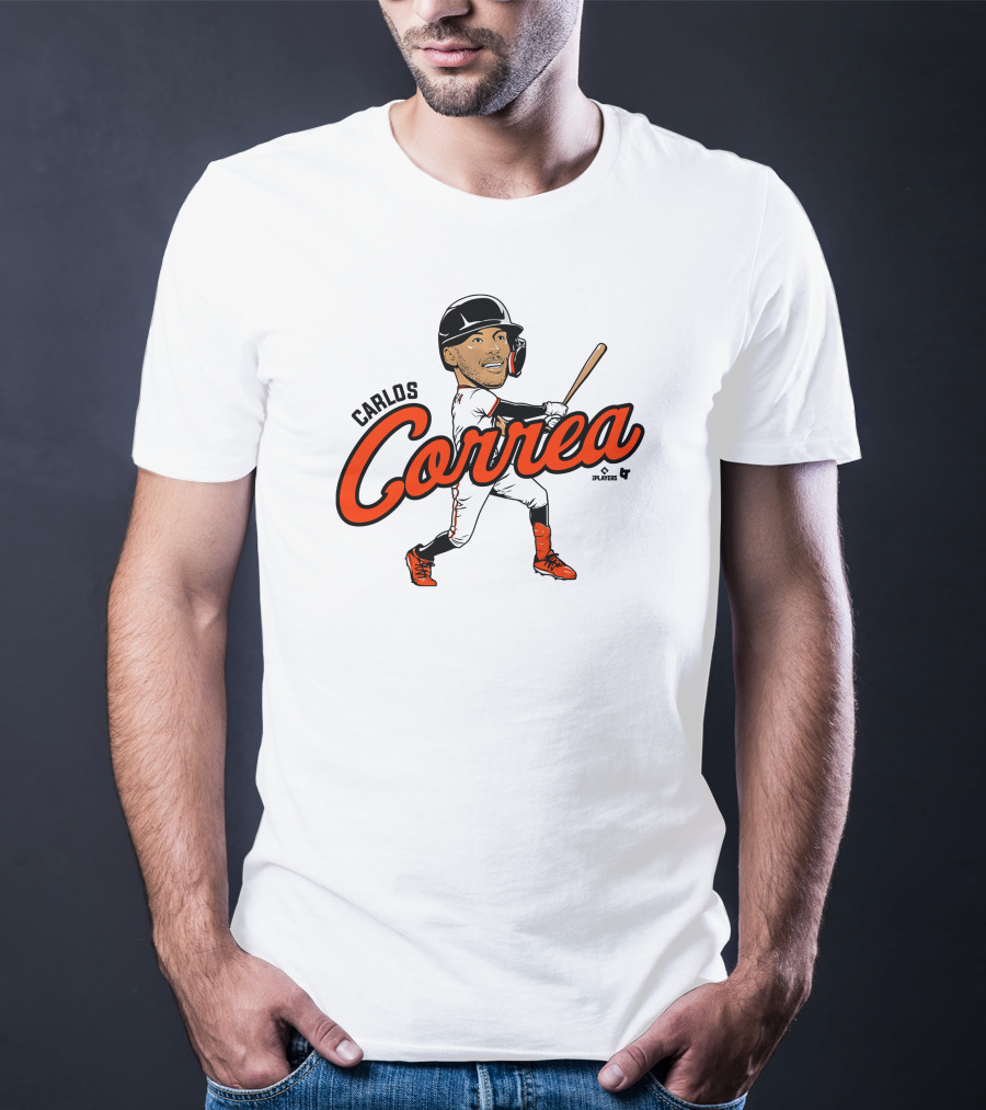 Carlos Correa Caricature Baseball Player Swinging Bat T-Shirt