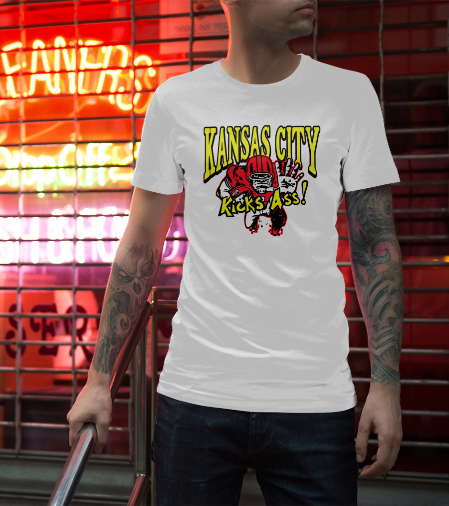 Kansas City Kicks Ass Red Football Player T-Shirt