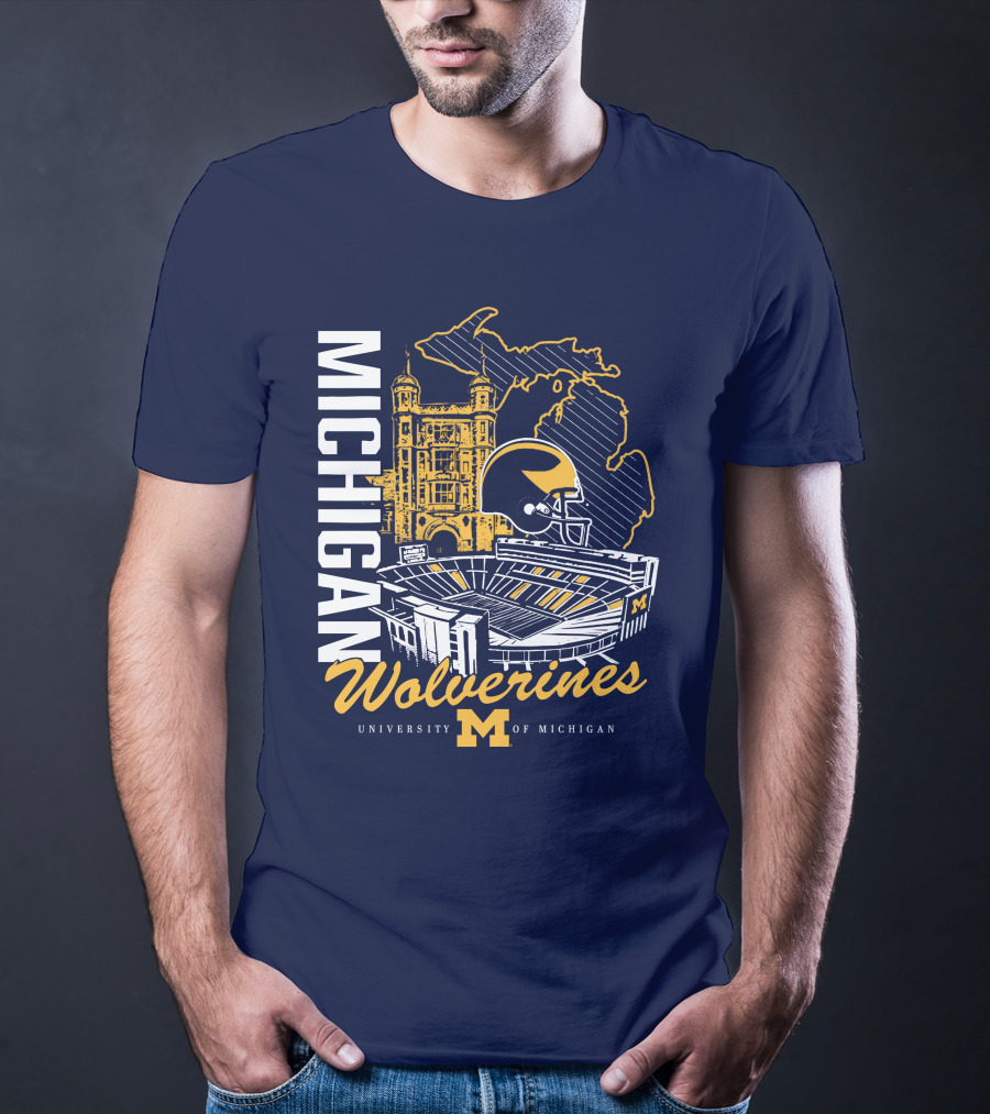 Michigan Wolverines University Of Michigan Stadium Map Helmet T-Shirt
