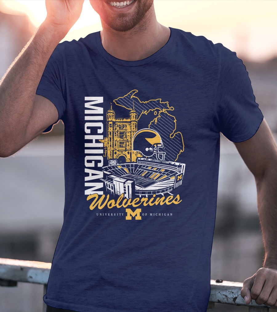 Michigan Wolverines University Of Michigan Stadium Map Helmet T-Shirt