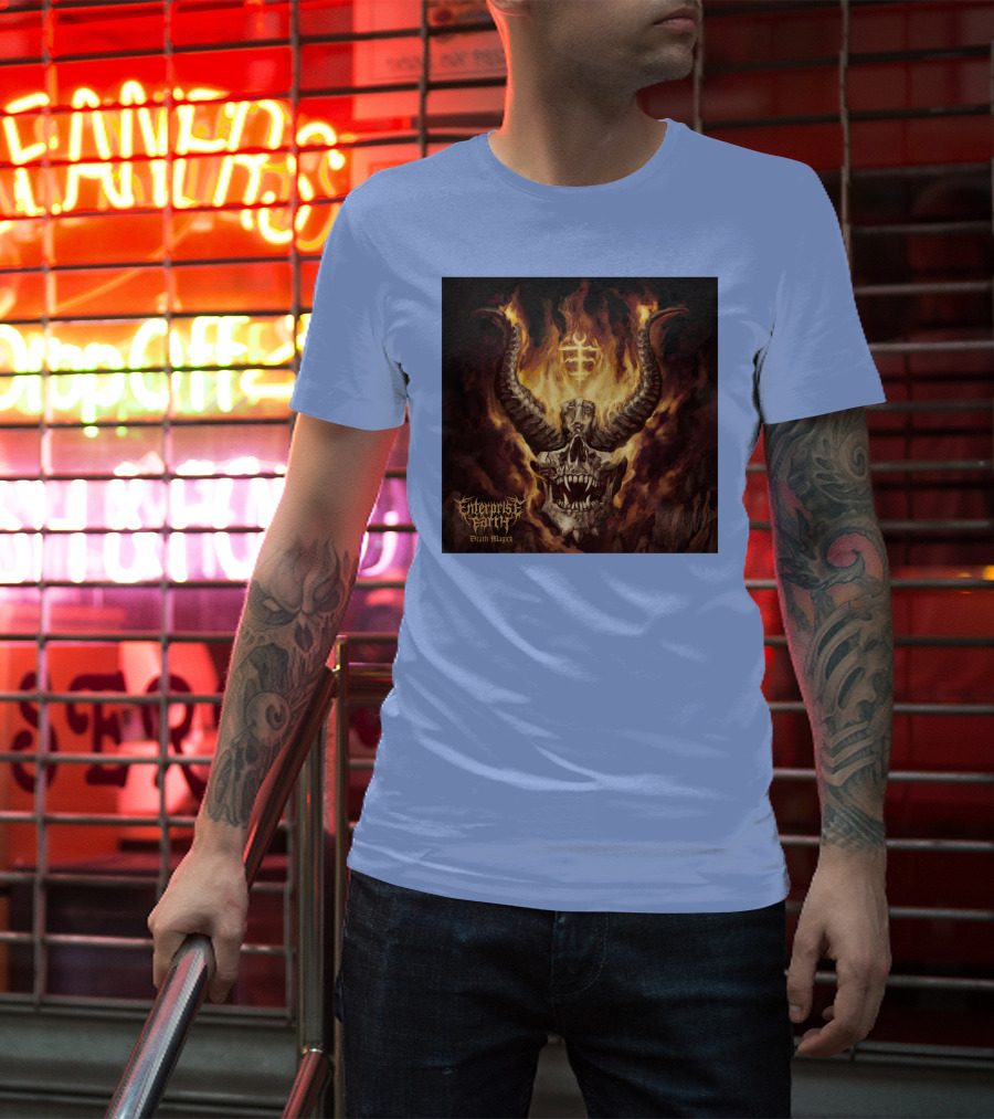 Enterprise Earth Death Magick Fiery Horned Skull T-Shirt