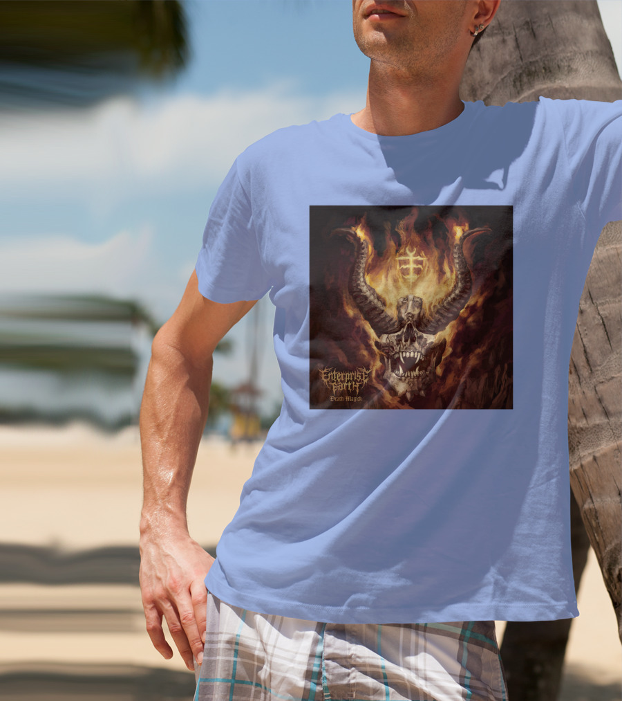 Enterprise Earth Death Magick Fiery Horned Skull T-Shirt