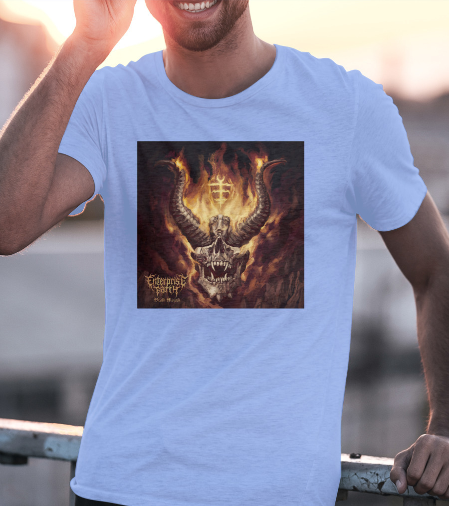 Enterprise Earth Death Magick Fiery Horned Skull T-Shirt