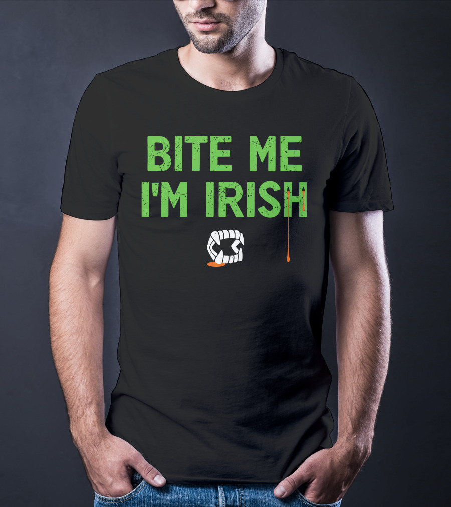 Tizzyent Bite Me I'm Irish With Dripping Blood And Fangs T-Shirt