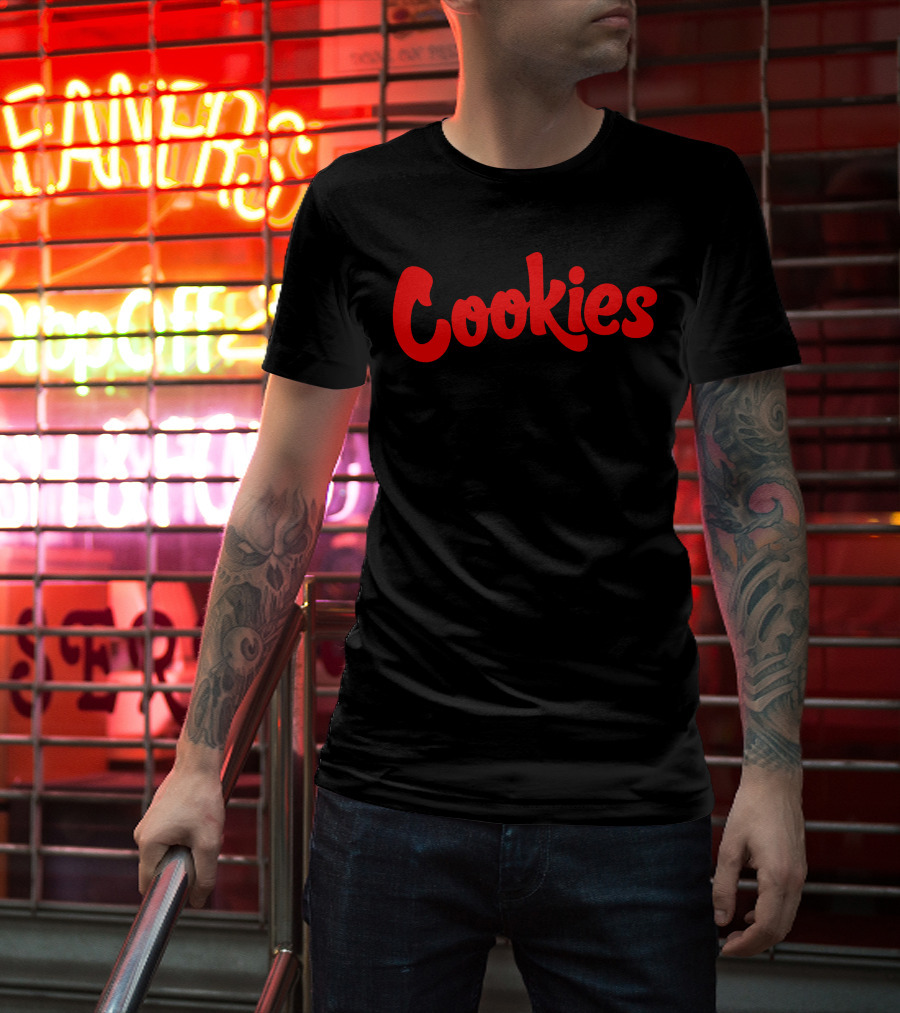Matt Price Wears Cookies Text In Red T-Shirt