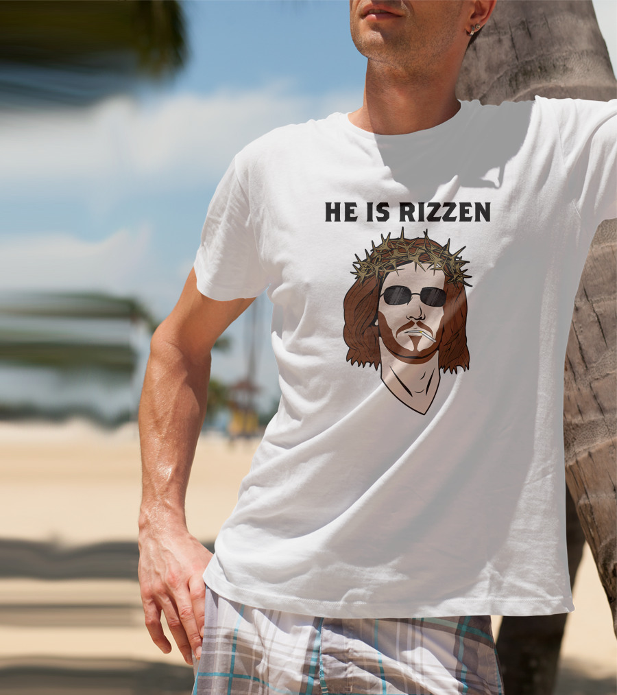 Shithead Steve Merch He Is Rizzen Jesus Crown Of Thorns Sunglasses Smoking T-Shirt