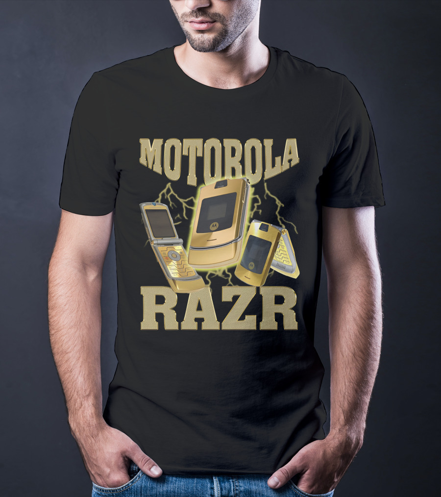 MOTOROLA RAZR Gold Flip Phone Lightning T-Shirt