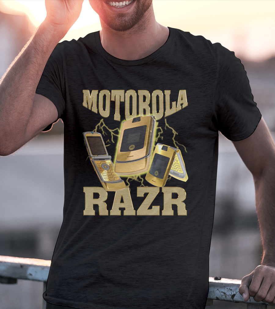 MOTOROLA RAZR Gold Flip Phone Lightning T-Shirt