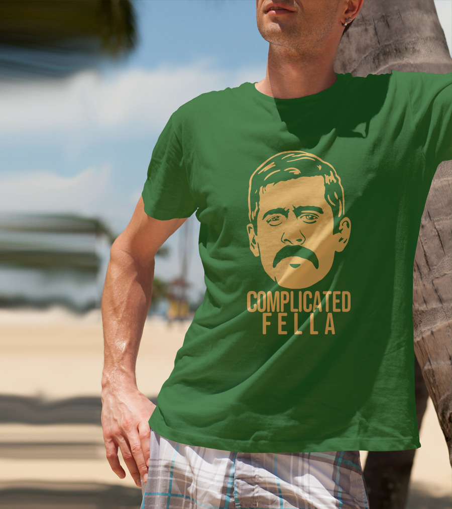 Complicated Fella Graphic With Mustache On Green Background T-Shirt
