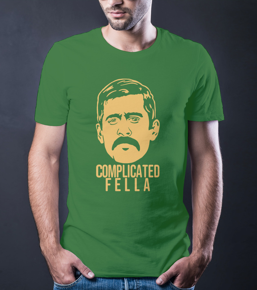 Complicated Fella Graphic With Mustache On Green Background T-Shirt