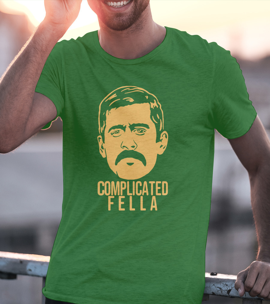 Complicated Fella Graphic With Mustache On Green Background T-Shirt