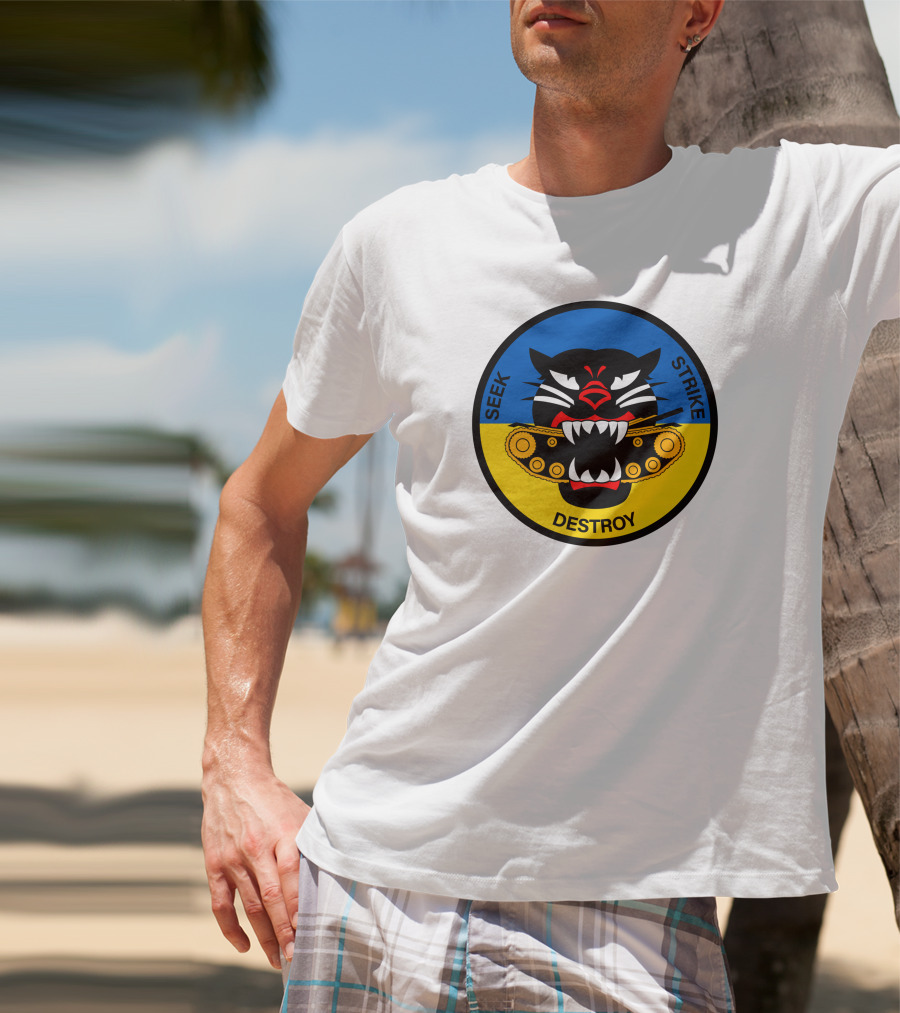 Seek Strike Destroy Panther Emblem With Tank Tracks T-Shirt