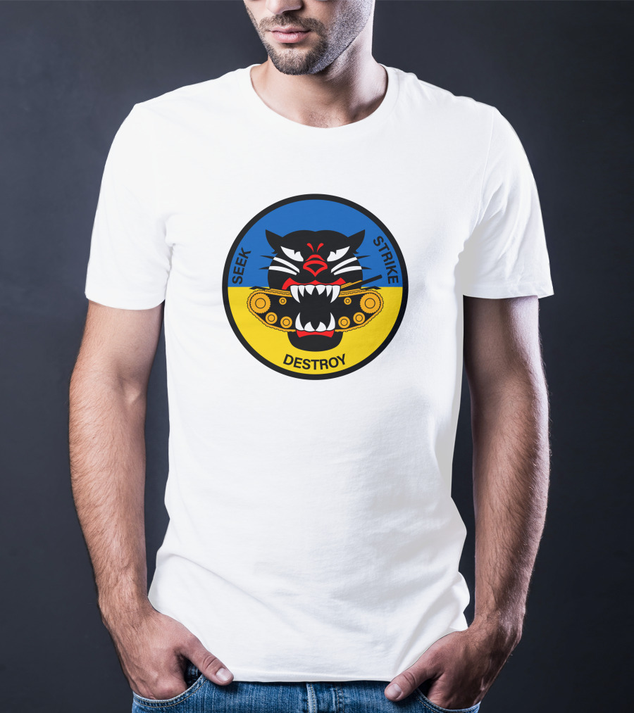 Seek Strike Destroy Panther Emblem With Tank Tracks T-Shirt