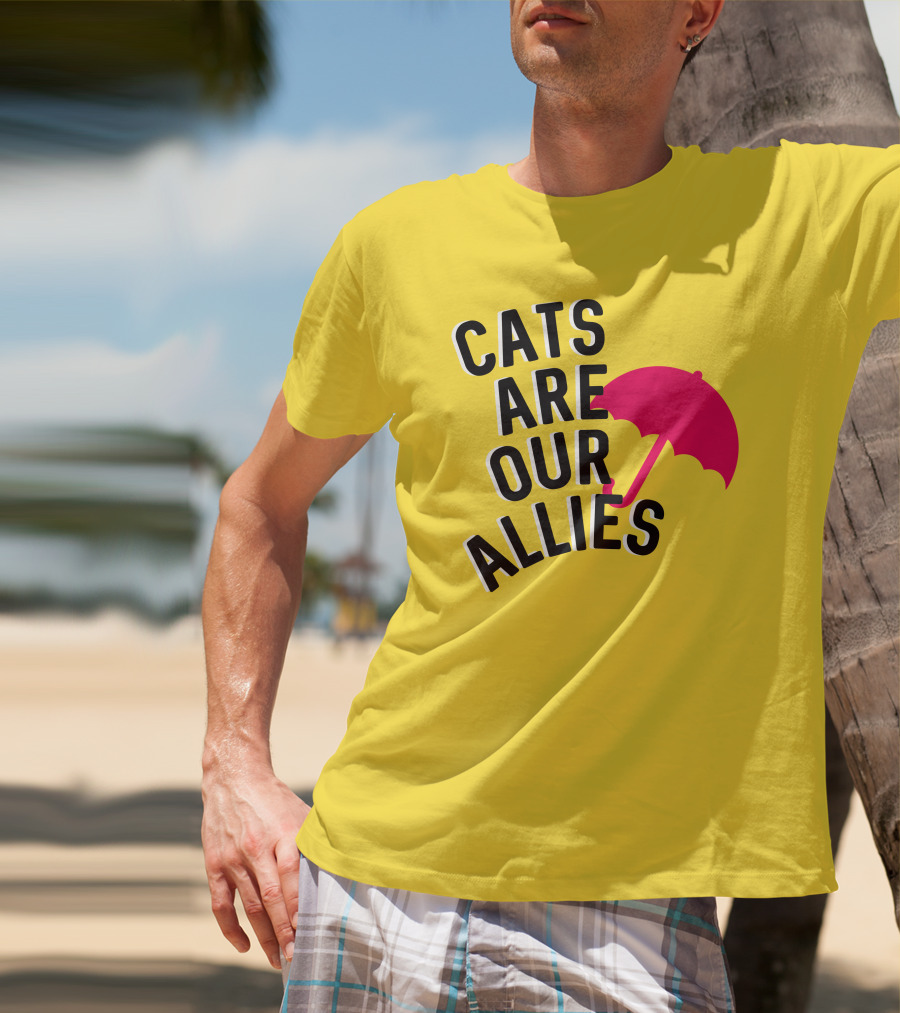 Cats Are Our Allies Red Umbrella T-Shirt