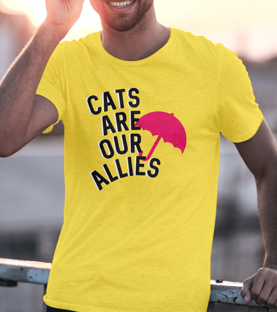 Cats Are Our Allies Red Umbrella T-Shirt