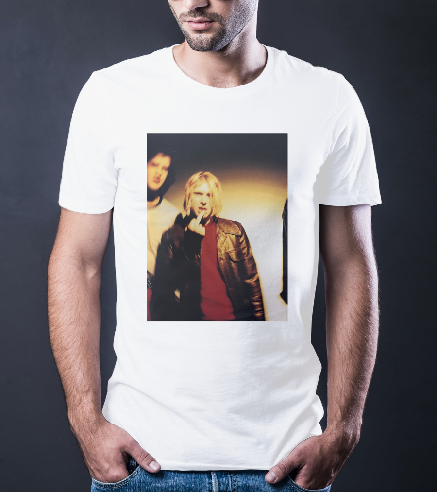 Kurt Cobain Leather Jacket Red Sweater Iconic Image T-Shirt