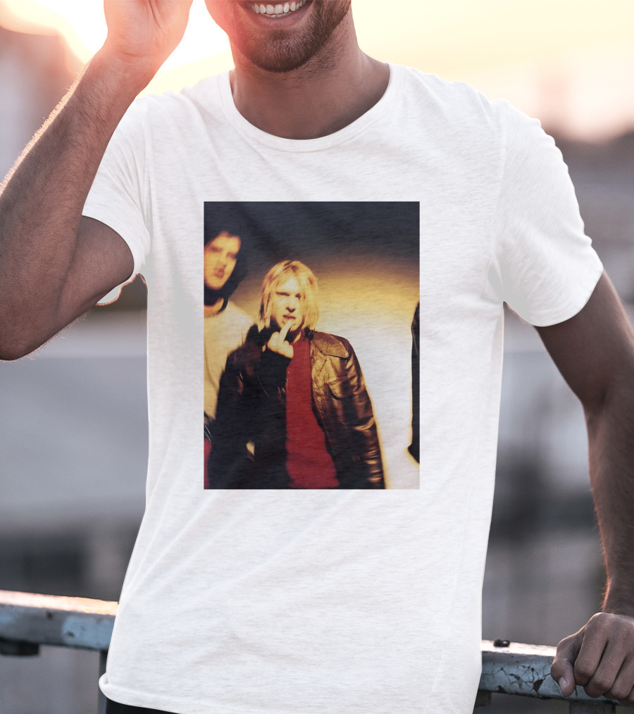 Kurt Cobain Leather Jacket Red Sweater Iconic Image T-Shirt
