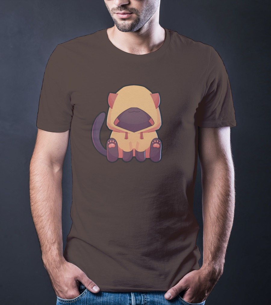 Wolfy The Witch Sitting Cat In Hooded Cloak With Paws Showing T-Shirt