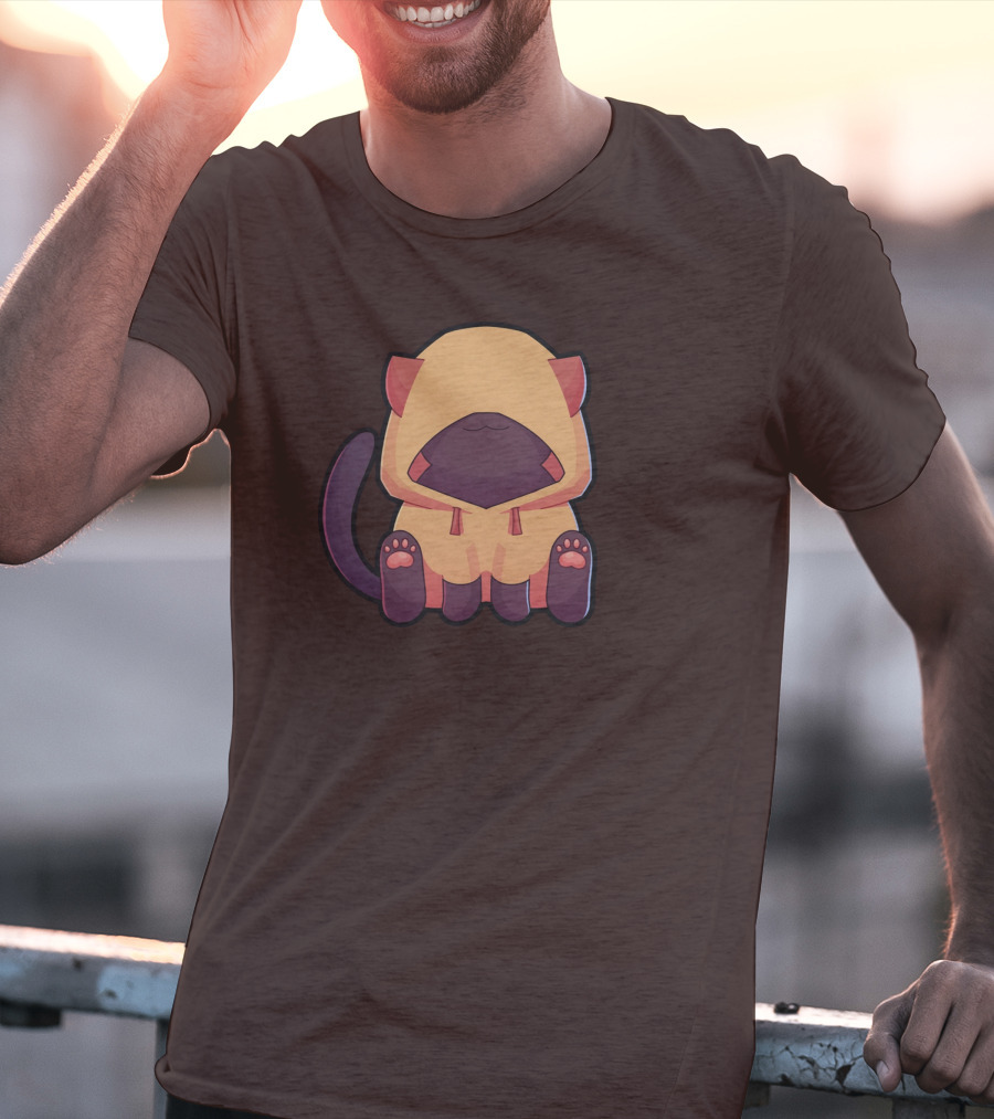 Wolfy The Witch Sitting Cat In Hooded Cloak With Paws Showing T-Shirt